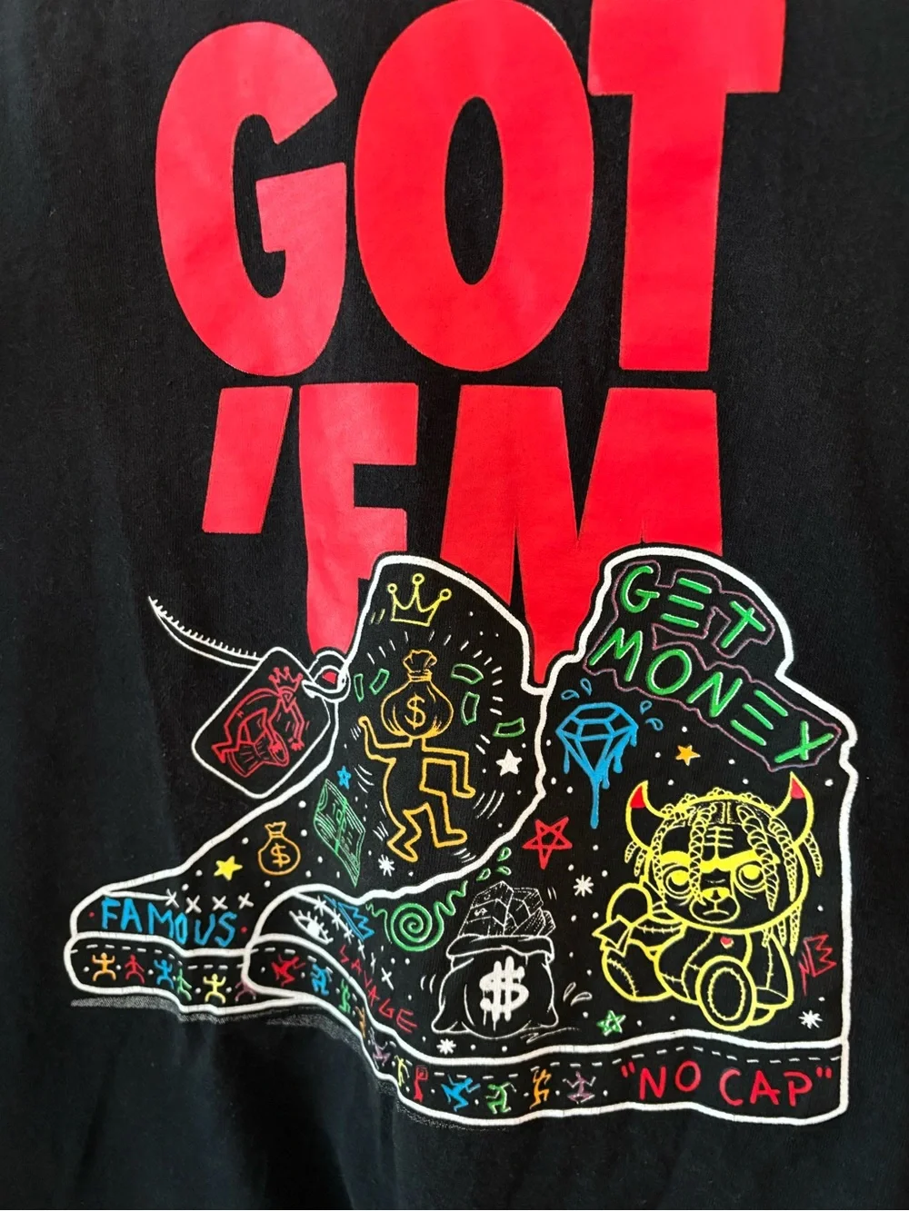 Vintage 3Forty Black 'Got 'Em' Graphic Tee with Red Accent Mens L